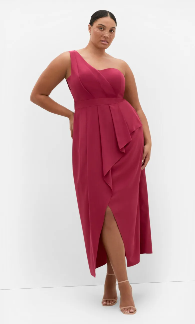 Allure One Shoulder Maxi Dress - currant