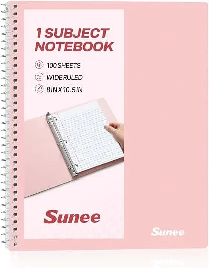SUNEE Spiral Notebook, 1-Subject, Wide Ruled Paper, 8…