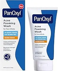 PanOxyl 10% Benzoyl Peroxide Acne Foaming Wash, Maximum Strength, Daily Acne-Fighting Face and Body Cleanser, Face Wash to Clear, Treat and Prevent Acne Pimples and Stubborn Breakouts, 5.5 Oz Tube PanOxyl 10% Benzoyl Peroxide Acne Foami…