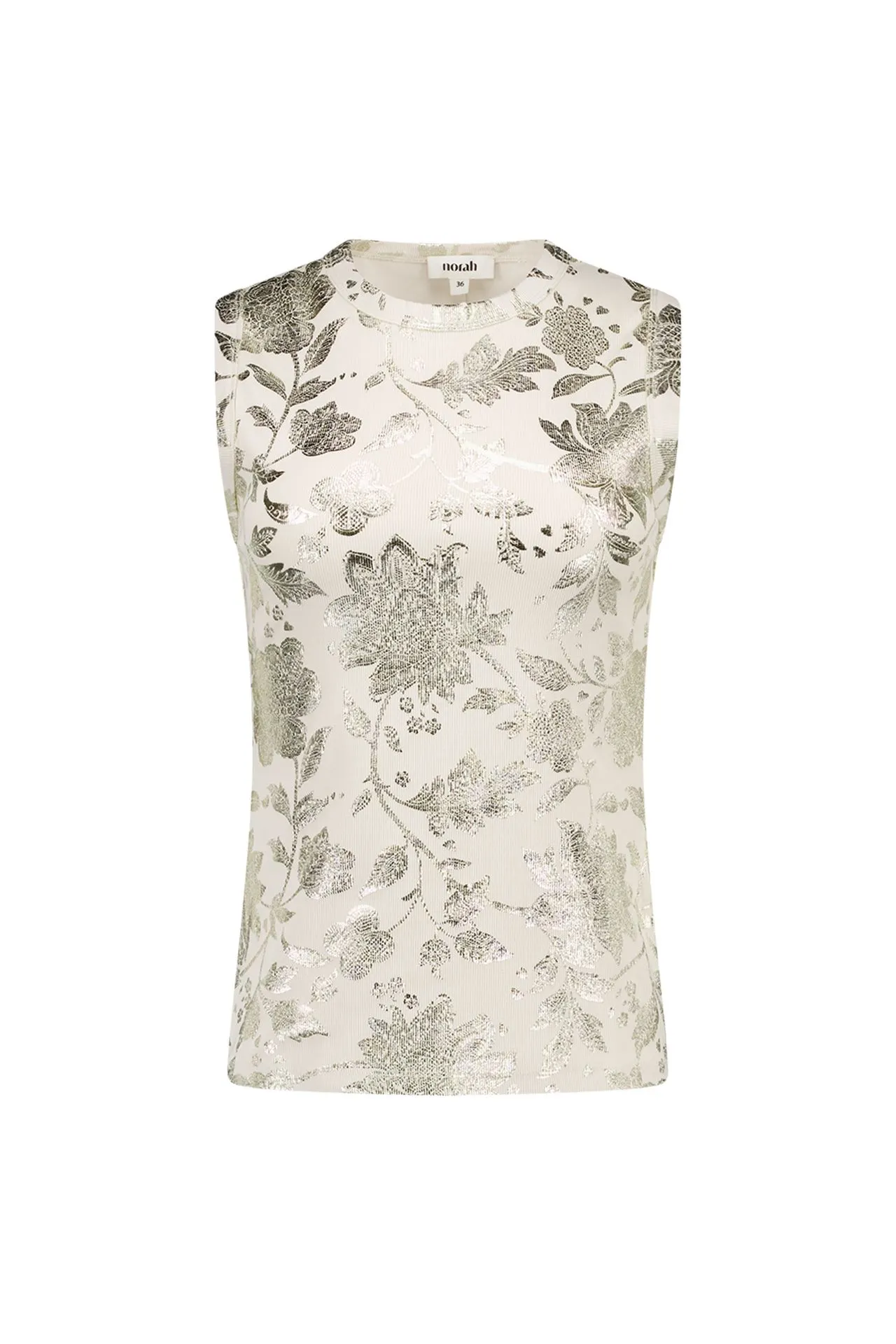 Champagnekleurige top met bloemen
