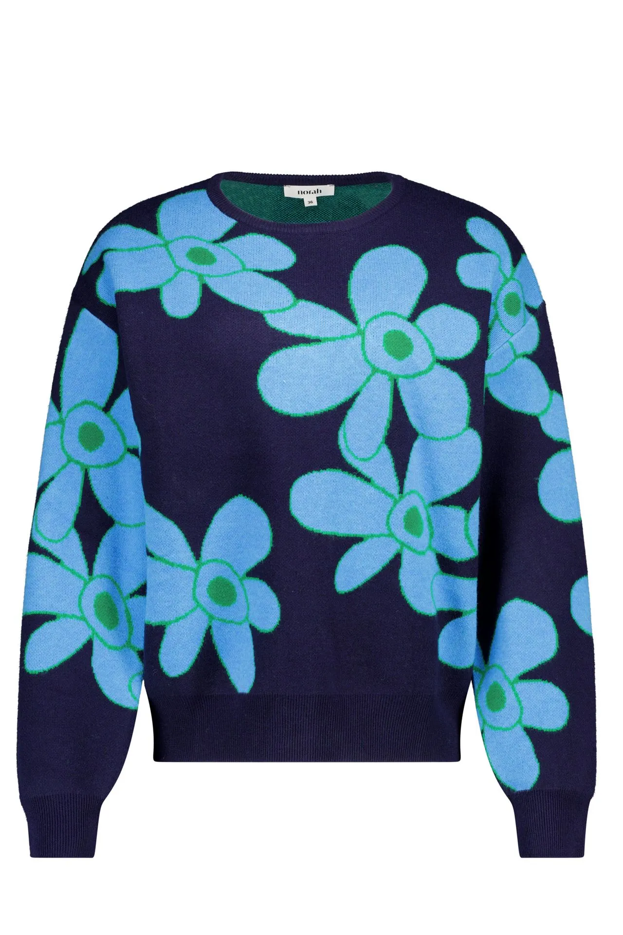 Donkerblauwe trui met bloemen