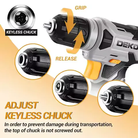 DEKO 8V Cordless Drill Set Mini Power Driver with 3/8"Keyless Chuck 42pcs Acessories Built-in LED Power Drill for Drilling