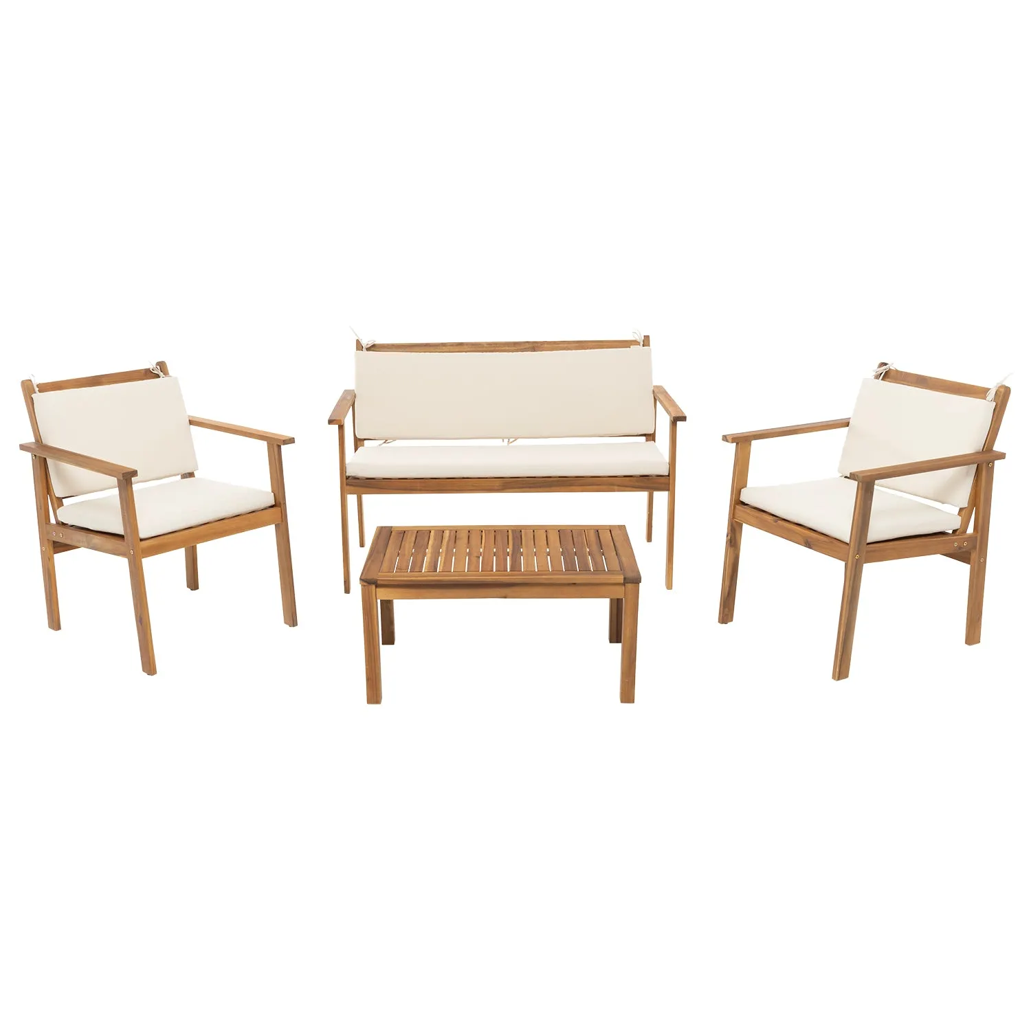 Set da giardino 4 pezzi Struttura in Legno di Acacia e cuscini Beige
