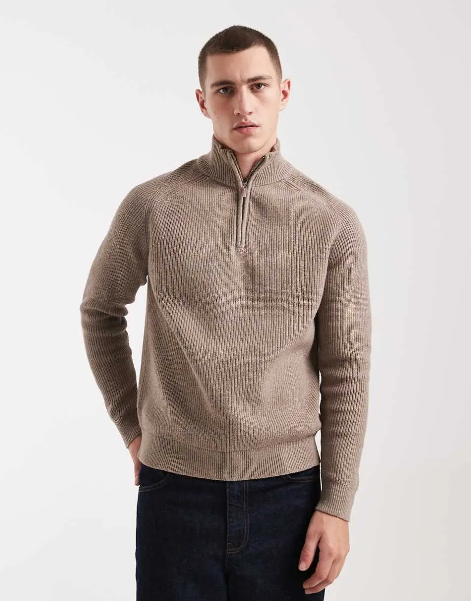 Threadbare knitted 1/4 zip jumper in taupe