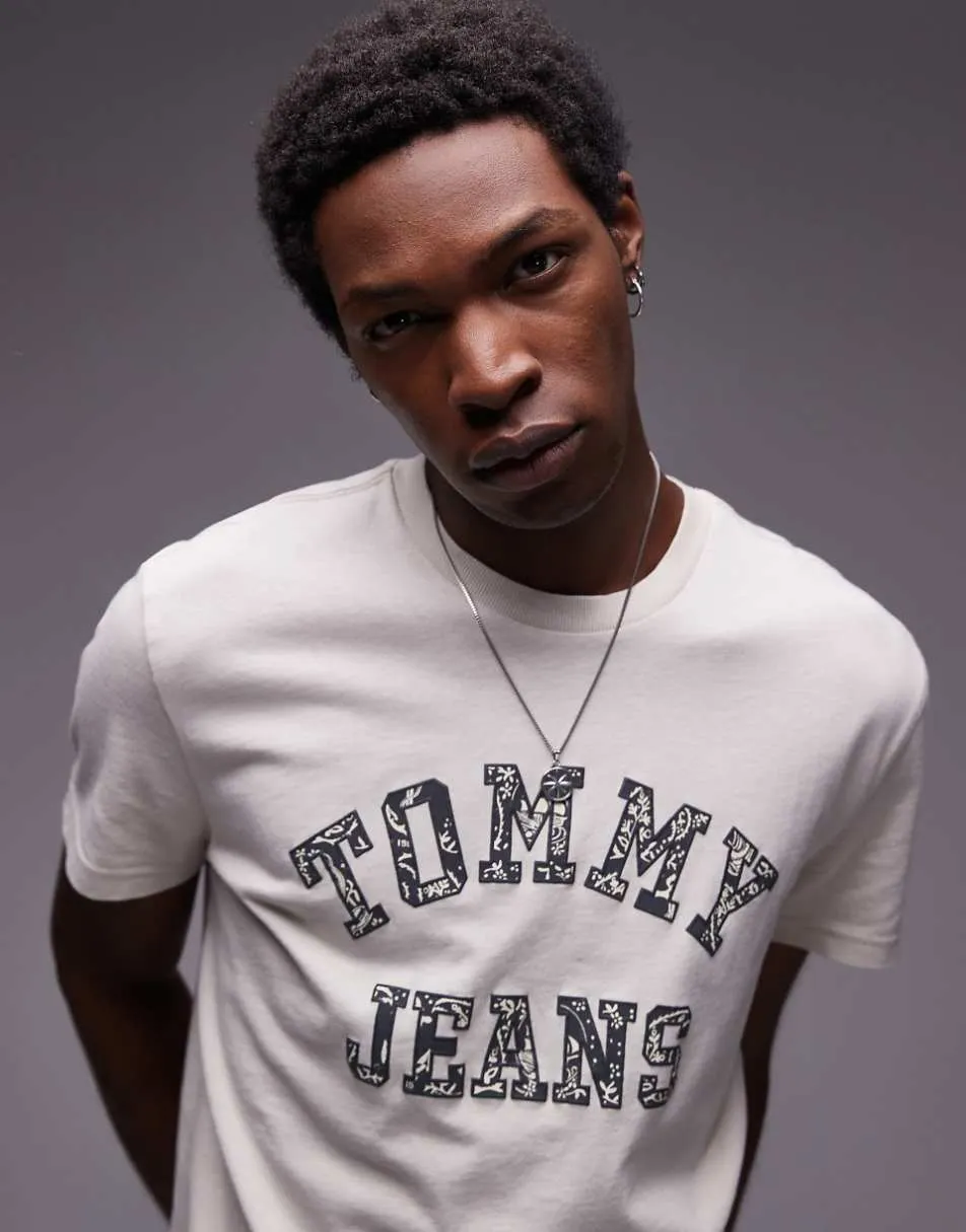 Tommy Jeans paisley varsity logo t-shirt in off white