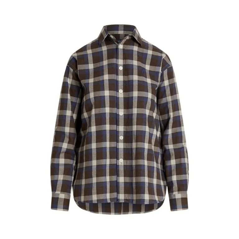 Relaxed Fit Plaid Cotton Twill Shirt - Brun
