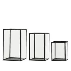 Set van 3 windlichtjes glas zwart