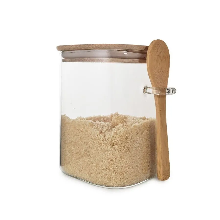 Frasco de Vidrio Cuadrado Otten SY-SS8012 690 ml Tapa Bambú con Cuchara 8x8x...