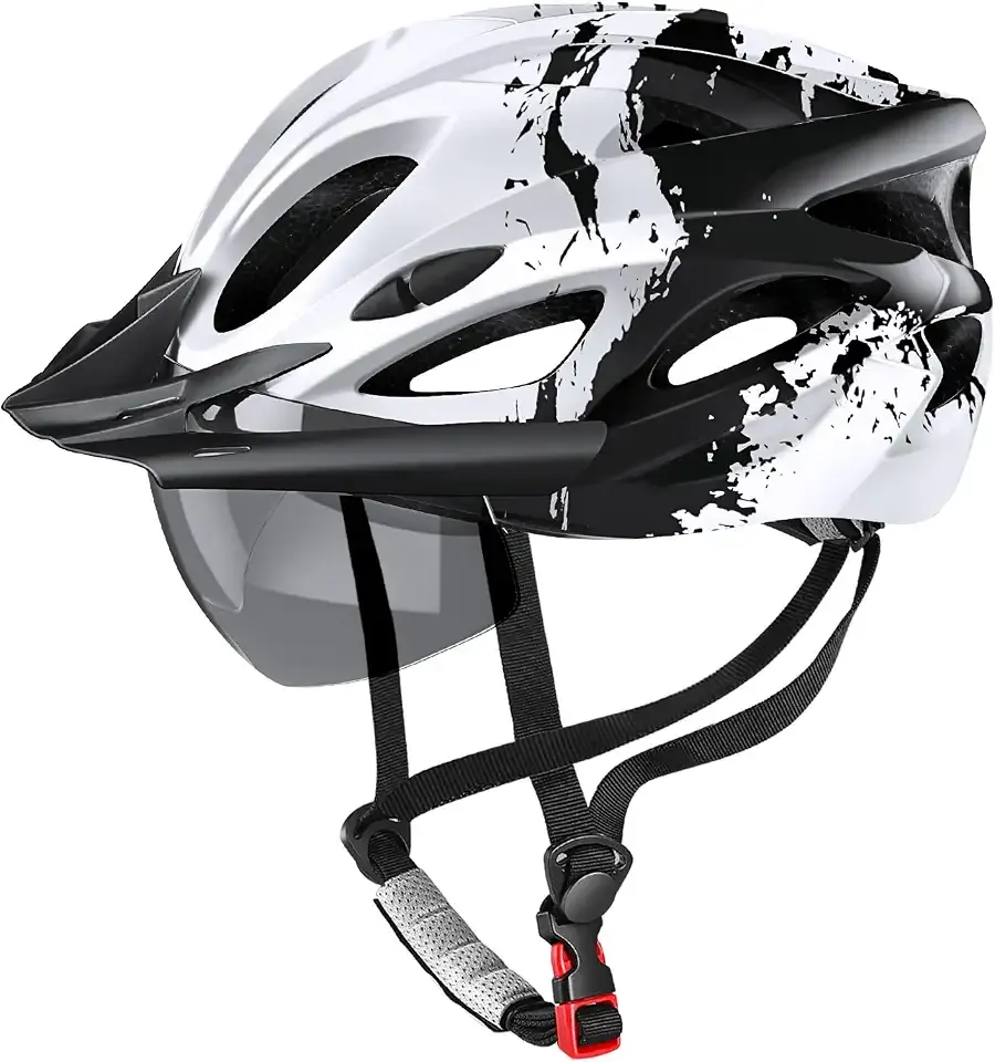 tadpole Bike Helmet with Light & Goggles, Bicycle Helmets Men Women Adult | Removable Visor, Safety Lightweight Mountain Cycling Helmets, Adjustable Dial Road Helmets for Urban City Commuting