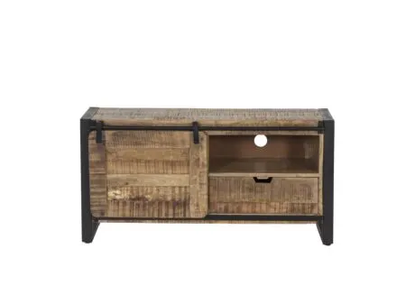 Tv-meubel Woodstock 120x45cm - mango massief & metaal - naturel & zwart