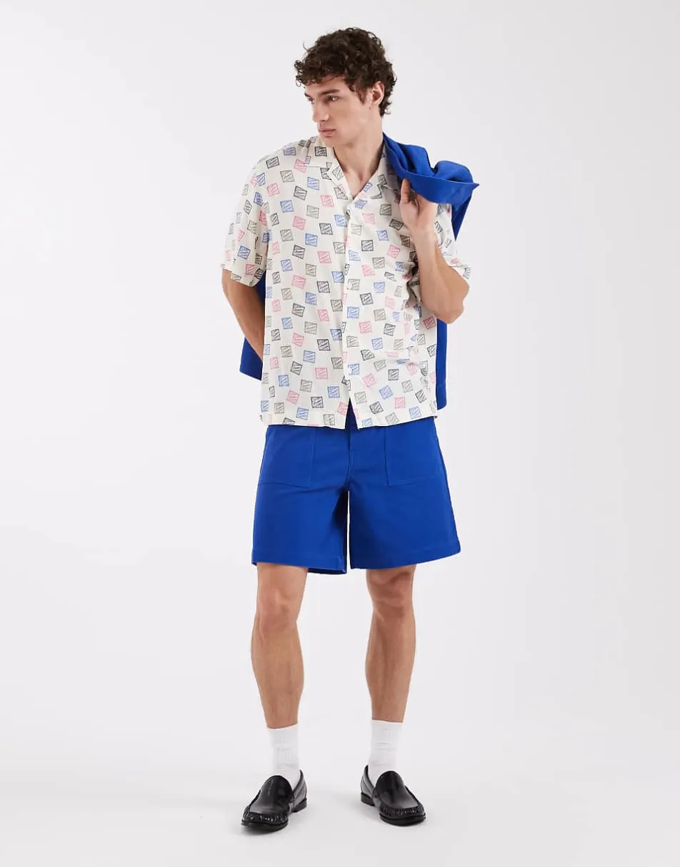 Selected X Hotel amour short sleeve shirt with stamp print in cream