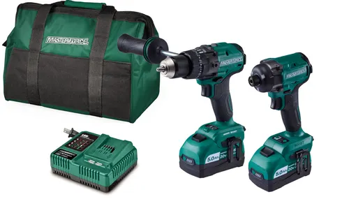 Masterforce BOOST® 20-Volt Brushless Cordless 1/2" Hammer Drill & 1/4" Impact Driver 2-Tool Combo Kit