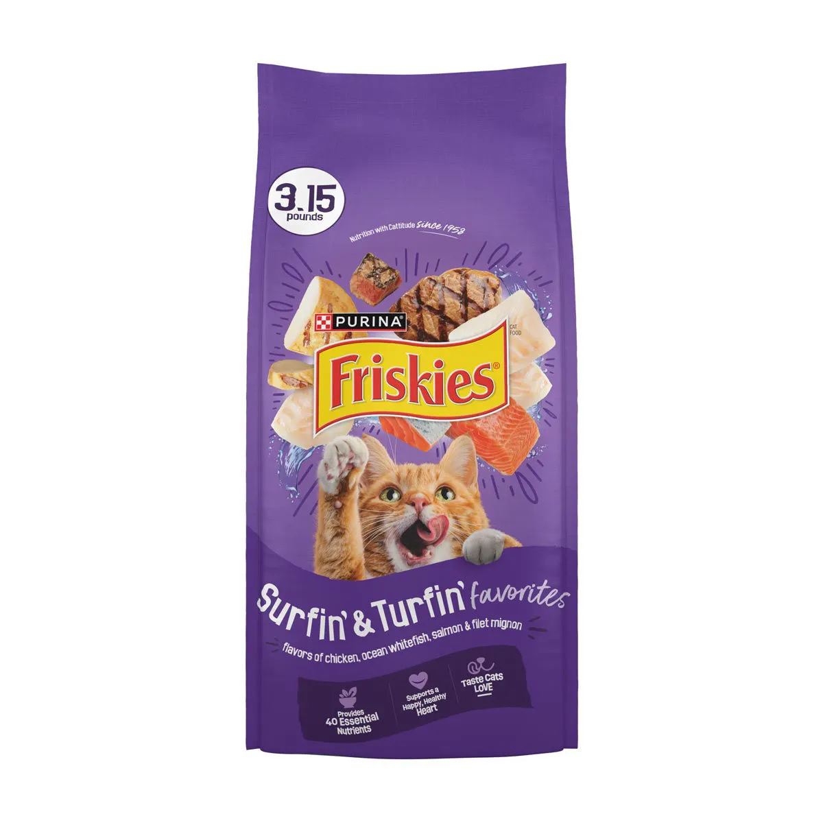 Friskies Surfin' & Turfin' Favorites Dry Cat Food, 3.15 lb