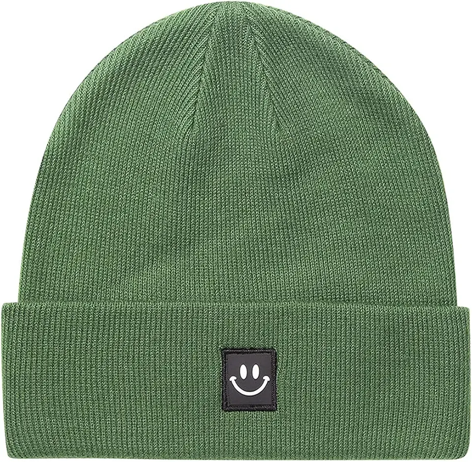 Knit Beanie Hat with Smile Face for Men/Women