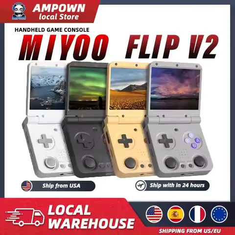 MIYOO Flip V2 Handheld Game Console Players 3.5''IPS Screen Linux System Onion OS Video Game Machine for On-the-Go Entertainment Gamer Gift Gaming