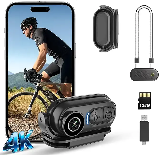 4K Mini Body Camera - Thumb Sports Action Cam 128GB with Audio, Wearable Hands-Free Chest Pov Recording, Helmet Mount & Magnetic Personal Clip On Camcorders - For Cap Shirt Outoor Cycling Skiing
