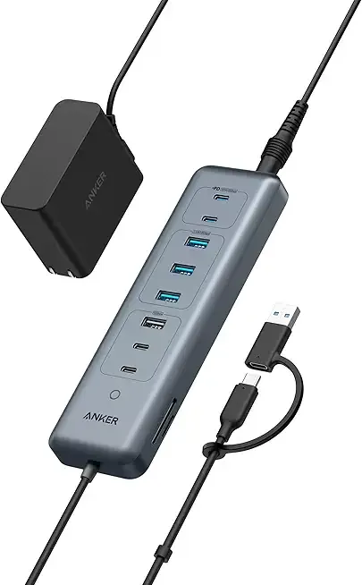 Anker USB-C Hub,11-in-1 10Gbps Data Hub with 4 USBA and 4 USBC Ports, 100W USBC PD-in, Card Reader, 2-in-1 USB Connector, for USBA and USBC Laptop, MacBook, iPad and More (65W Adapter Included)