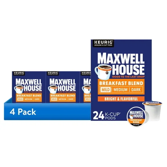 (4 pack) Maxwell House Breakfast Blend Mild Roast K-Cup® Coffee Pods, 24 Count Box