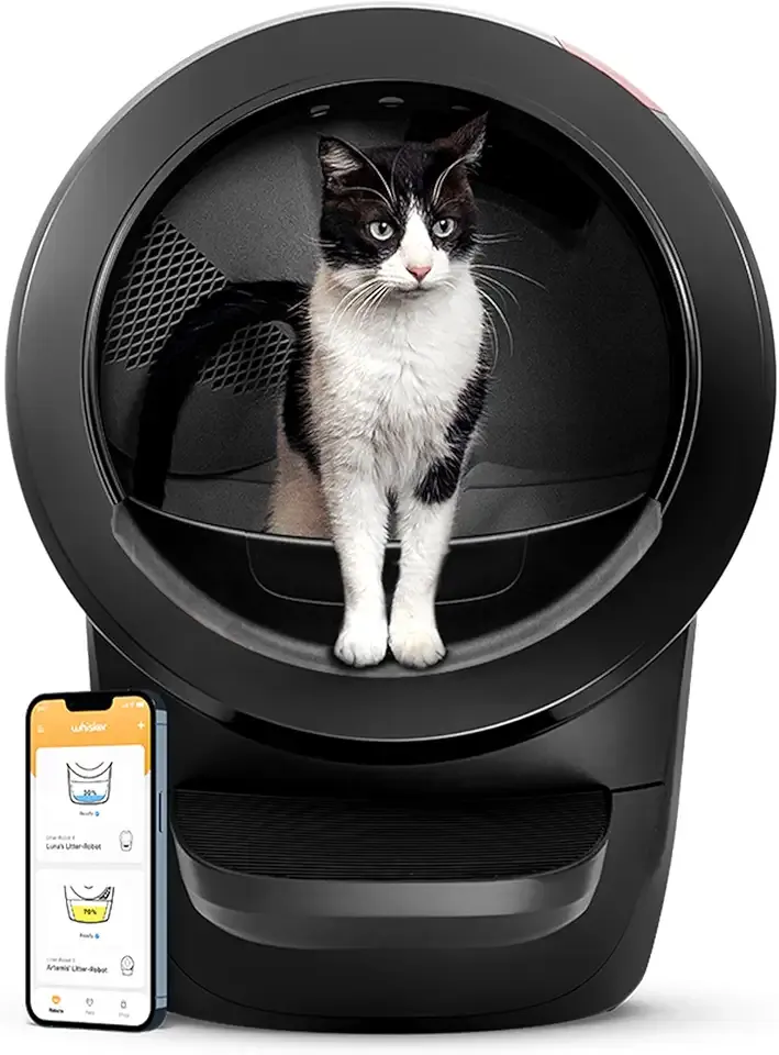 Litter-Robot 4 with Step & Fence by Whisker, Black - Automatic, Self-Cleaning Cat Litter Box, Helps Reduce Litter Box Odors, Never Scoop Again, Includes 1 Year of WhiskerCare
