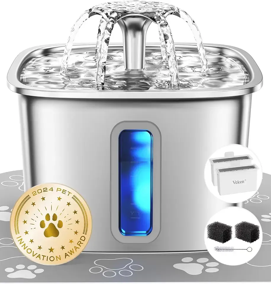 Veken Innovation Award Winner Stainless Steel Cat Water Fountain, 108oz, C2