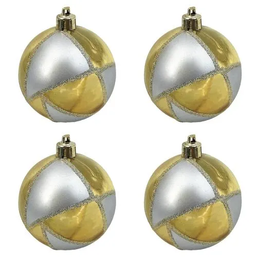 Enchanted Forest® 80mm Champagne Gold Glitter Designs Shatterproof Ornaments - 4 Pack