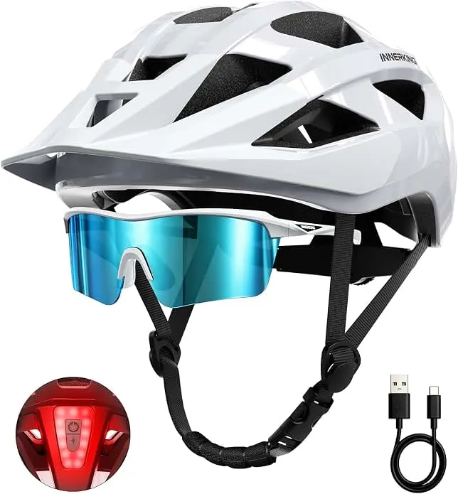 InnerKing Adult Bike Helmet Cycling Sunglasses Set Rear Light for Men Women | 7Color Mountain Bicycle Helmet,USB Rechargeable Rear Lig…