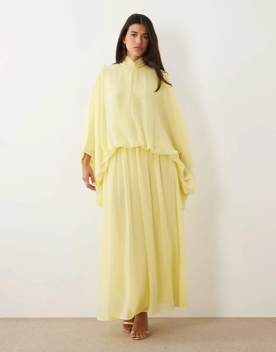 Daska chiffon high neck blousson maxi dress in lemon