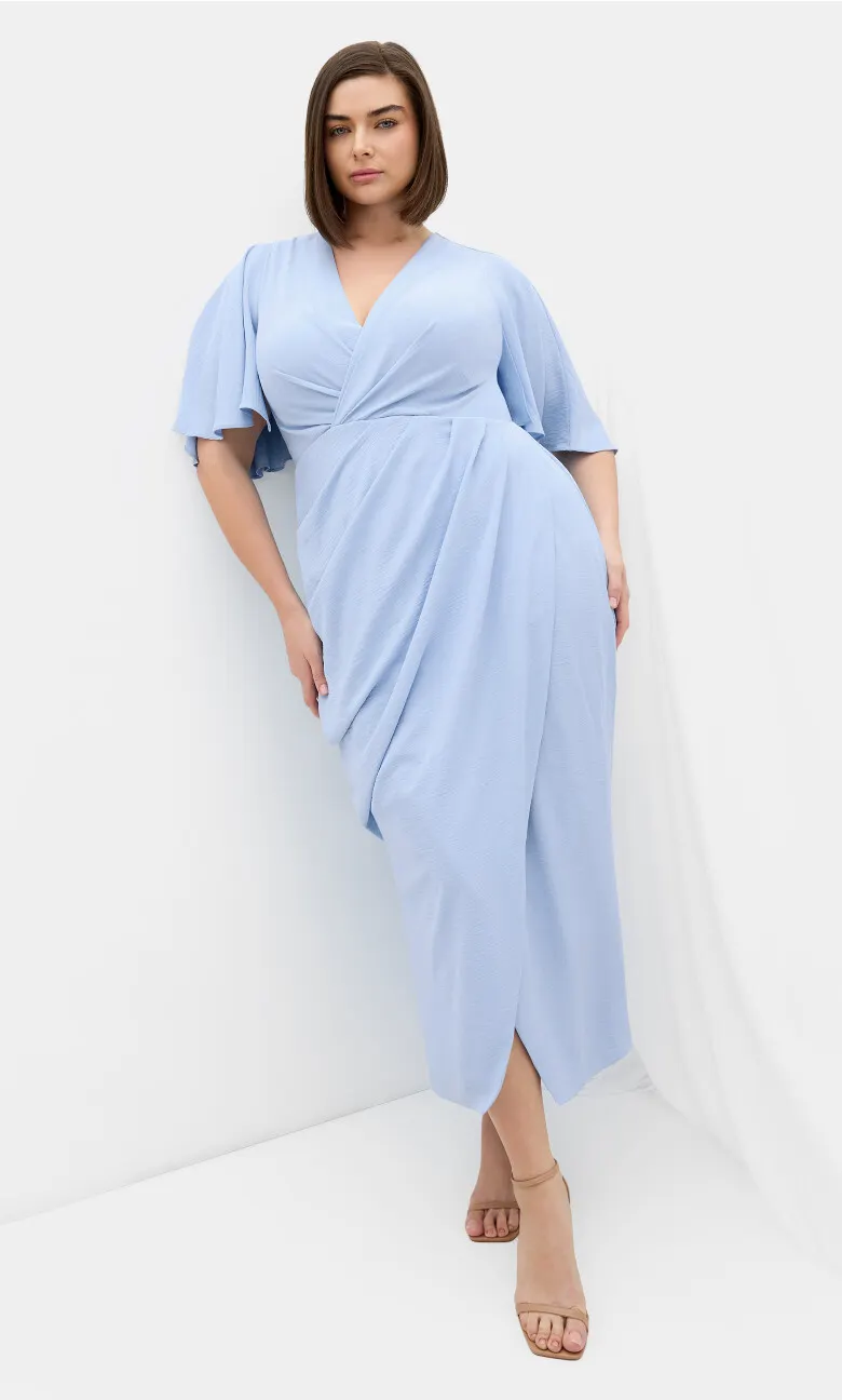 Brae Faux Wrap Maxi Dress - soft blue