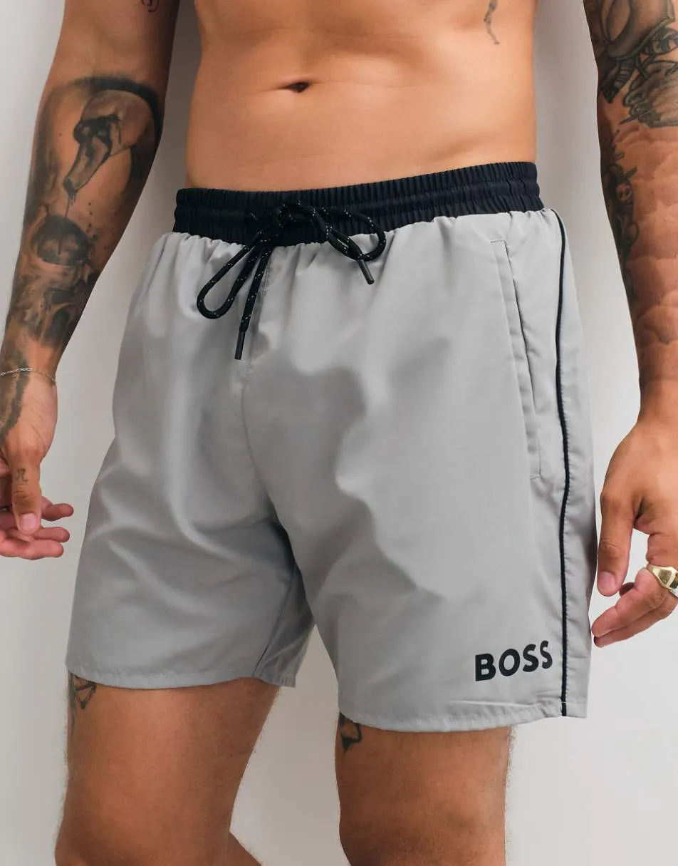 BOSS Bodywear Starfish swim shorts with logo print in dark grey