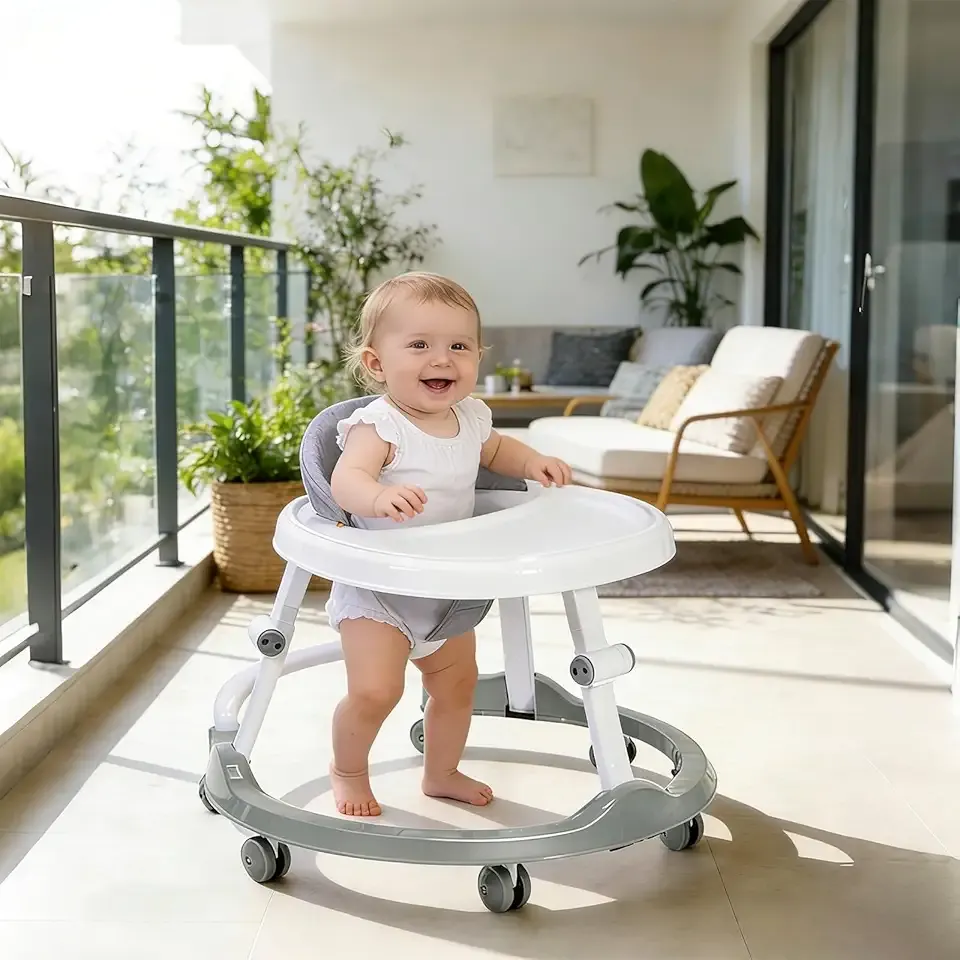 Foldable Baby Walker with Tray，Lightweight Activity Walker with Entertainer Tray, Compact Space-Saving Design for Infants 6-18 Months