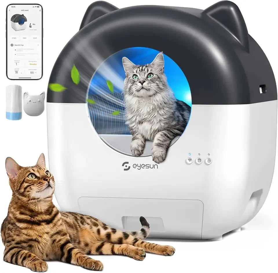 Self Cleaning Litter Box,76L Automatic Cat Litter Box Self Cleaning with APP Control,Low Noise,Safety Protection,Roll Garbage Bags,Deodorizer and Cleaning Brush for Multiple Cats