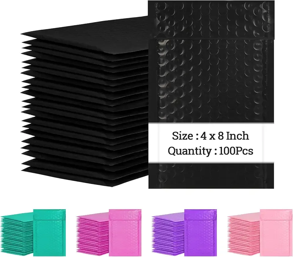 4x8 Inch Bubble Mailers 100 Pack Black Self Seal Padded Envelopes Usable Size 4x7" Waterproof Mailing Shipping Bags for Small Business Mailing Jewelry Makeup