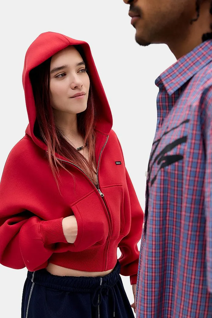 iets frans... Felpa con Cappuccio Crop Rossa in Scuba con Zip-Intera