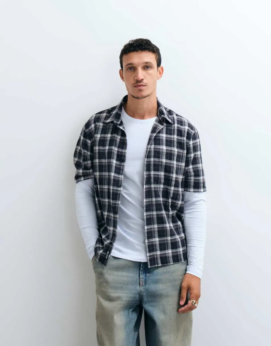 Hollister boxy short sleeve shirt in black plaid