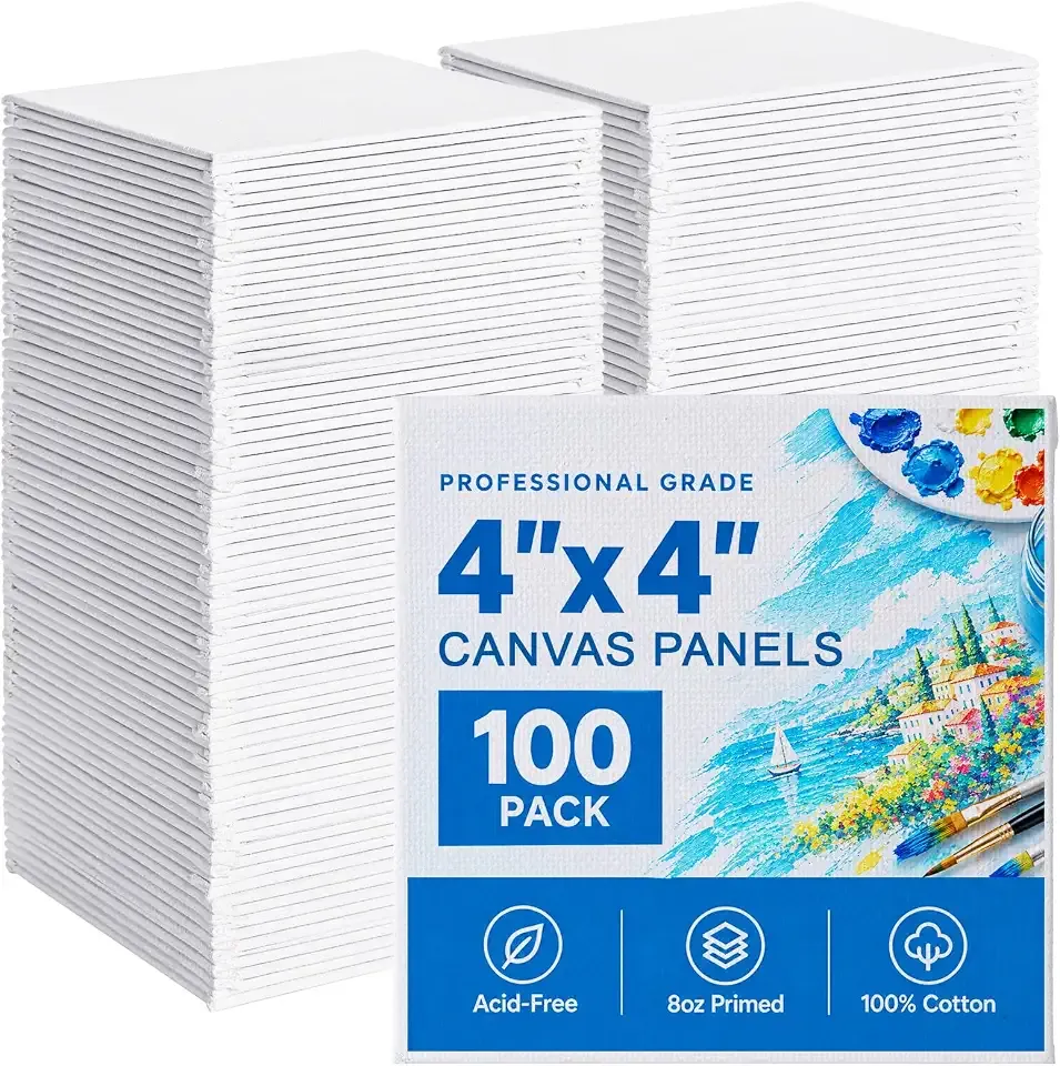 100 Pcs Canvas Boards for Painting 4 x 4 Inch Mini Canvas Panels