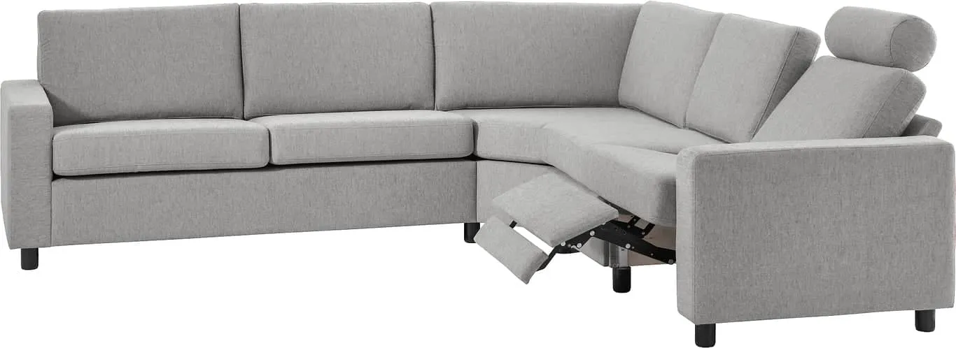 Sone lav hjørnesofa Modulsofa. 2,5 seter + stort hjørne + 1 seter + 1 seter med recliner i stoff Atlas, armlene J.
