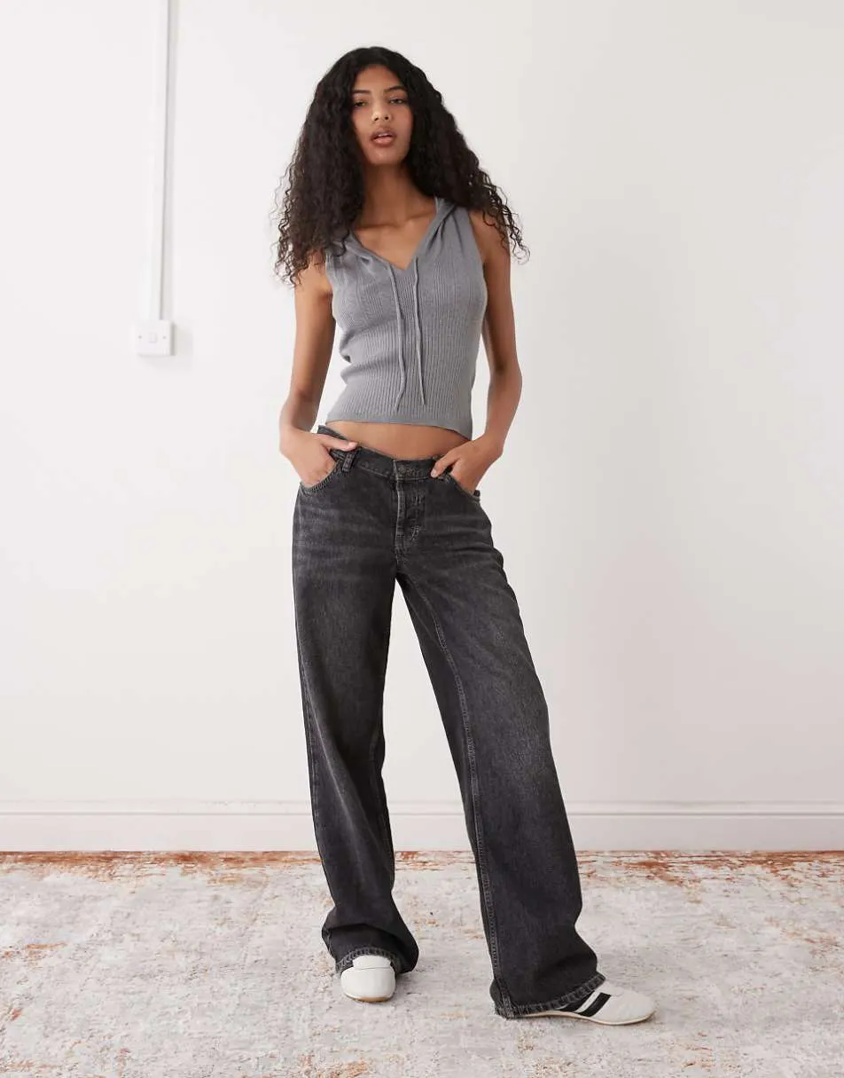 COLLUSION soft knitted hooded tank top in grey