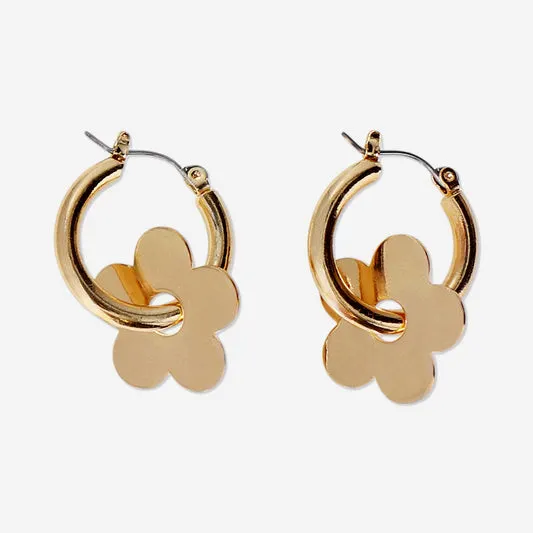Hanging earrings - Gold flower hoops