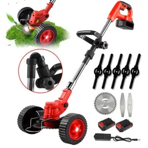 Rasaerba elettrico a batteria da 1500 W, 12000 giri/min, pieghevole e regolabile, Utensili da giardino con 3 tipi di lame e 2 batterie