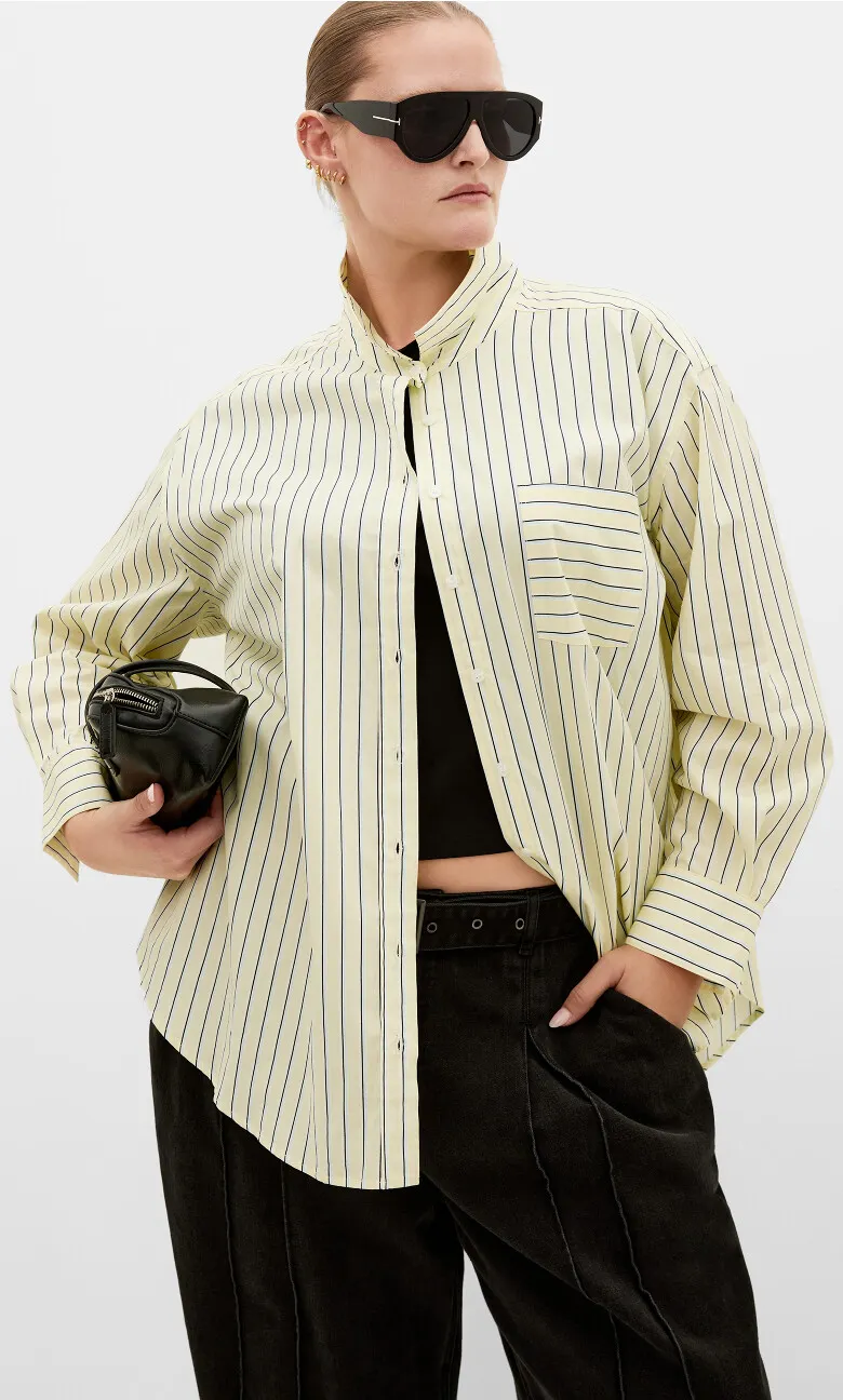 Chiara Oversized Longline Stripe Cotton Shirt - yellow