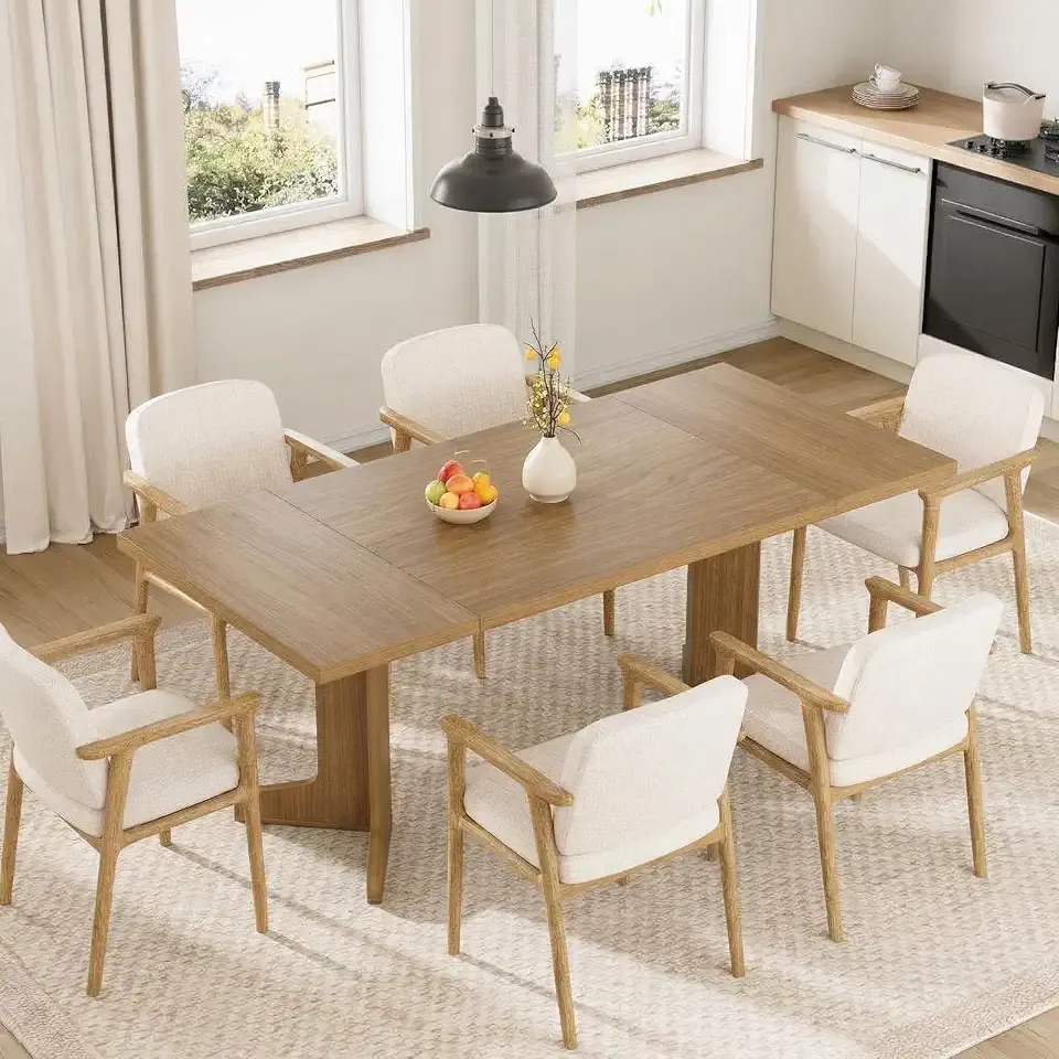 Garvee 71" Large Dining Table for 6 to 8 People, Modern Dinner Table with Unique Wooden Legs, Rectangle Dining Table for Kitchen, Dining Room & Living Room, Oak