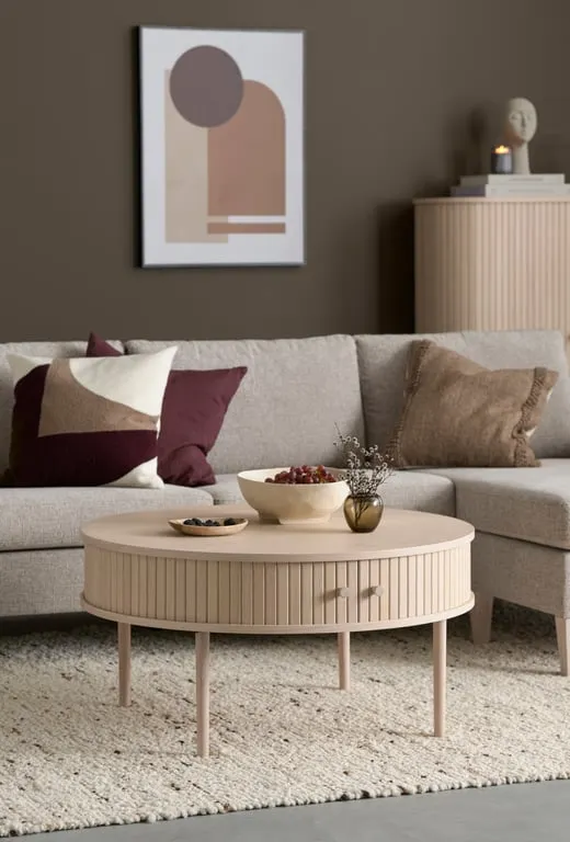 Slide sofabord rundt Ø 90 cm, hvitpigmentert eikefiner