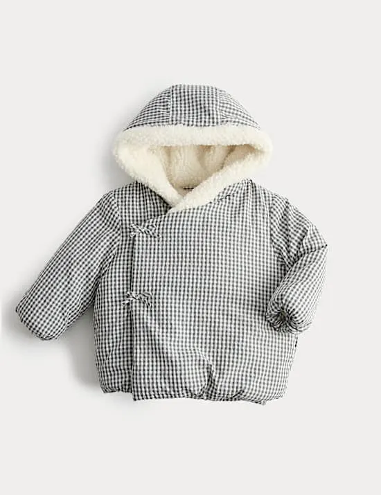Mittelschwerer Gingham Mantel mit Schleifendetail (0 Monate–5 Jahre)