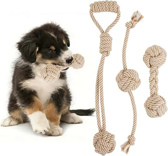 Dog Rope Toy for Small Dog 3pcs, Natural Chew Toys for Puppy, Medium Dogs | Tug of War Rope for Puppies Clean & Relieve Teething