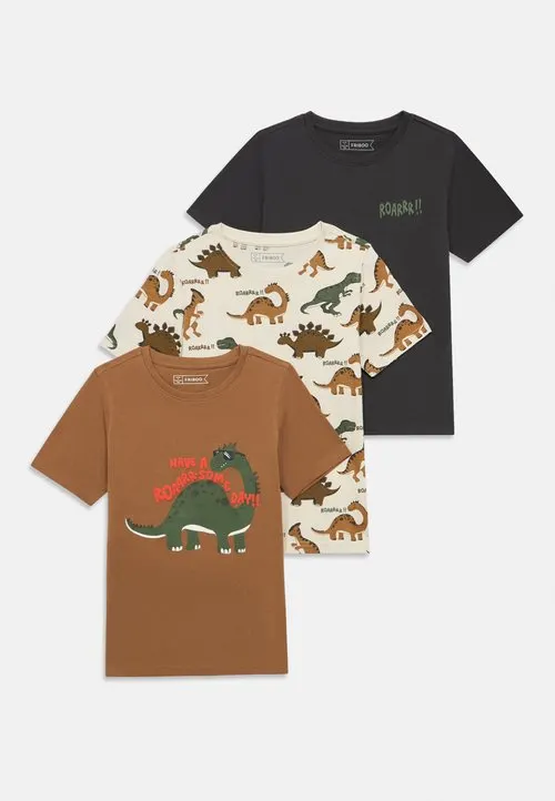 3 PACK - T-shirts med print - black/brown