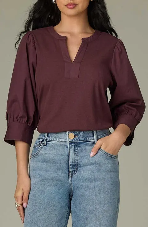 Wit & Wisdom Mixed Media Puff Sleeve Top