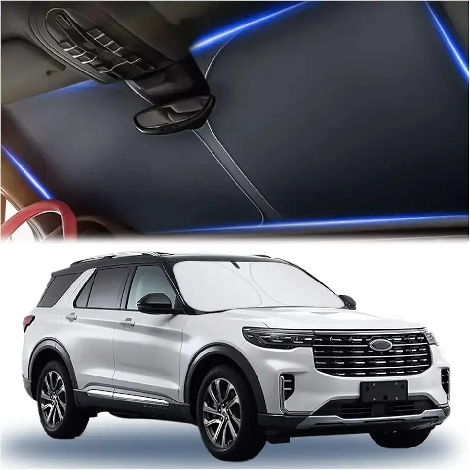300T Thickened Automotive Glass Sunshade and Comes with Storage Bag,Keep Car Interior Cool,Universal Windshield Sun Shade Fit for Cars,Trucks,SUVs (L: 57.08 * 31.5 inch)