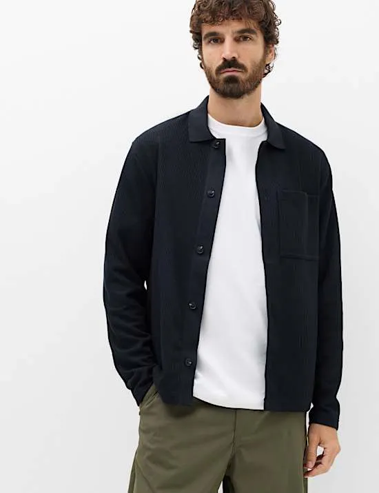 Geripptes Overshirt aus Baumwollmischgewebe
