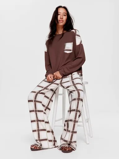Grandpa Check Waffle Wide Leg Pj Pant