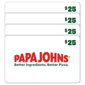 Papa Johns Four Restaurant $25 eGift Cards ($100 Value)